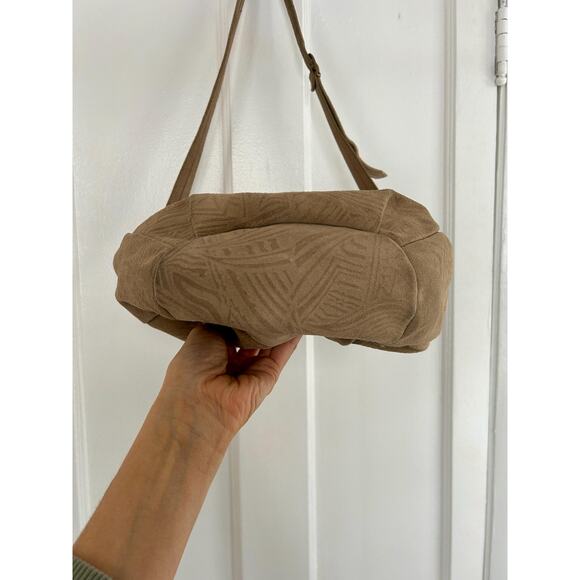 Vintage Sand Suede Hobo Leather Purse | 90s Minimalist Style | Crossbody Bag